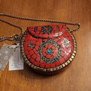 Antik Kraft Crossbody Purse Bag red /Turquoise Mosaic NWT all metal clutch